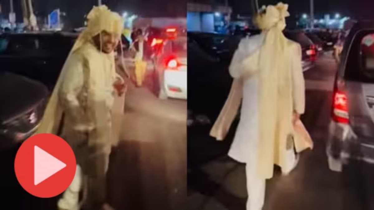 A Groom chases his own baraat on foot after getting stuck in traffic, Video gone viral gnr