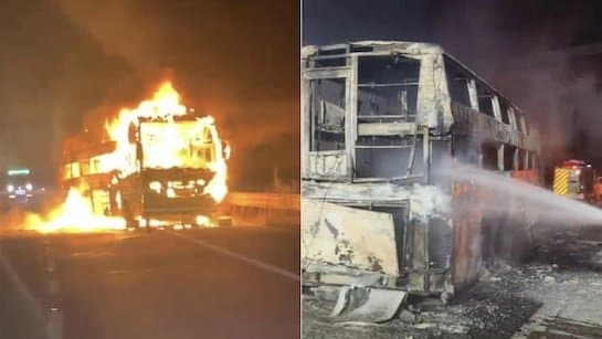 Luxury Bus Catches Fire In Maharashtra Driver Evacuates Passengers Just In Time