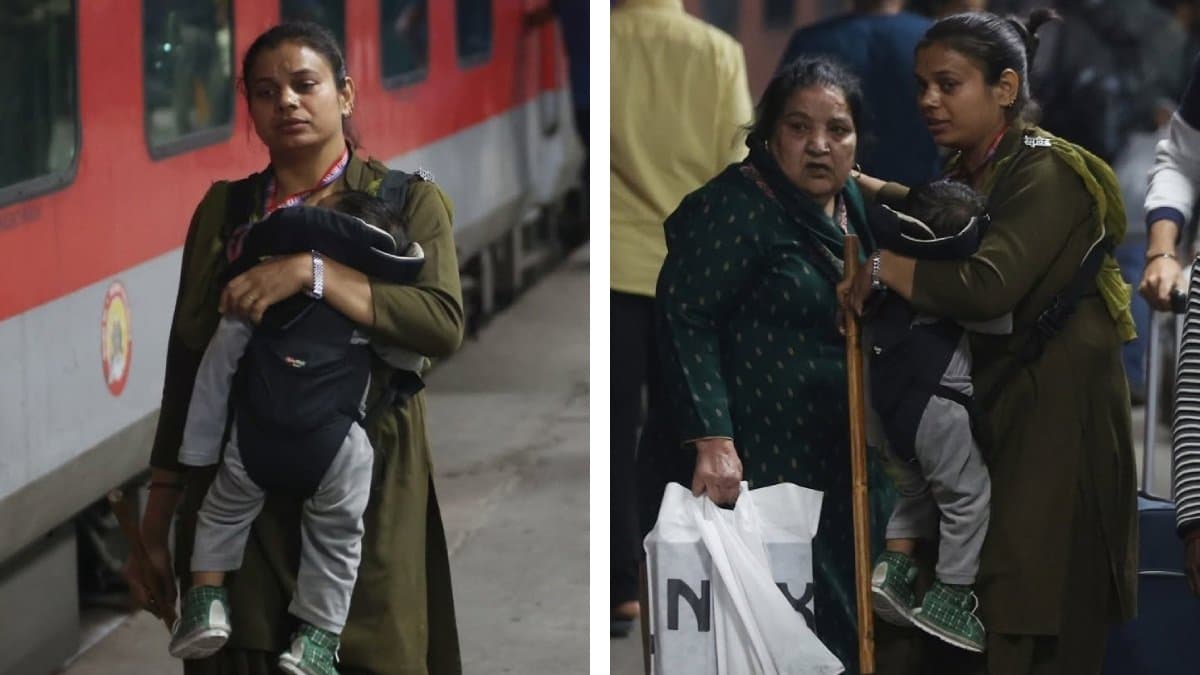 day after new delhi station stampede, rpf lady constable manages crowd with 1-year-old child in tow