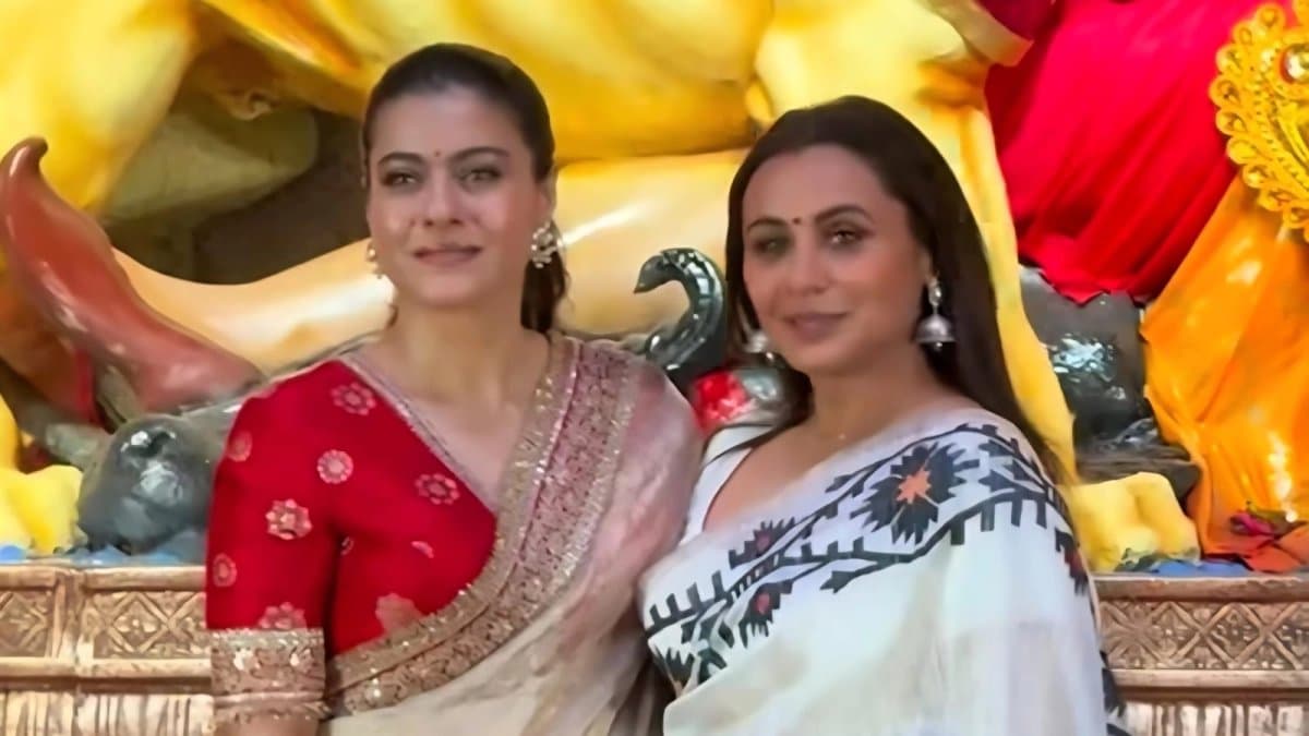 Rani Mukerji and Kajol twin in sarees for Durga puja