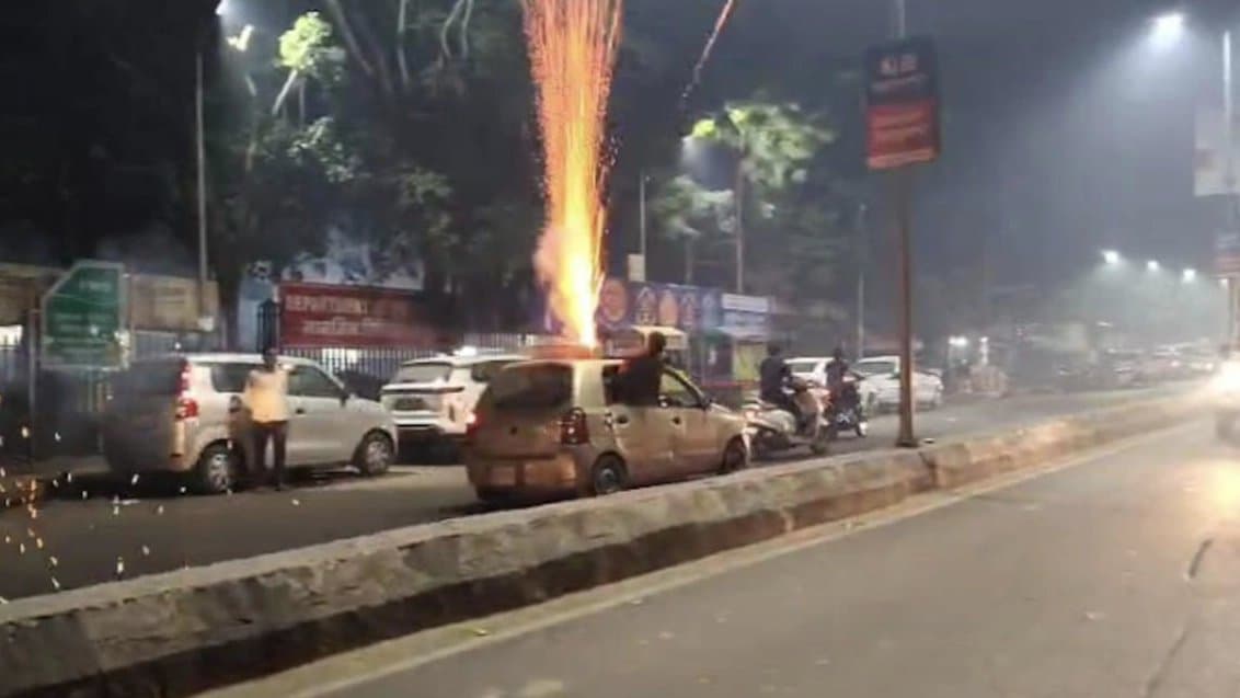 Three Men Set Off Crackers From Roof Of Moving Car On Busy Lucknow Road 
