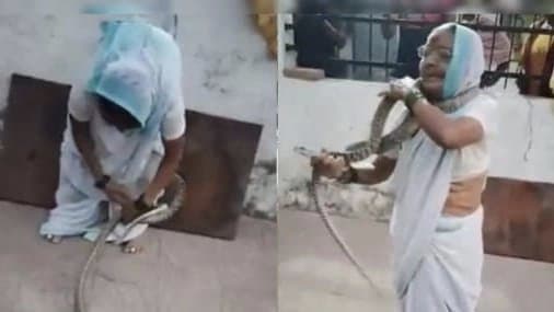 Grandmother Wraps Snake Around Neck Shocks Netizens With Her Daring Act
