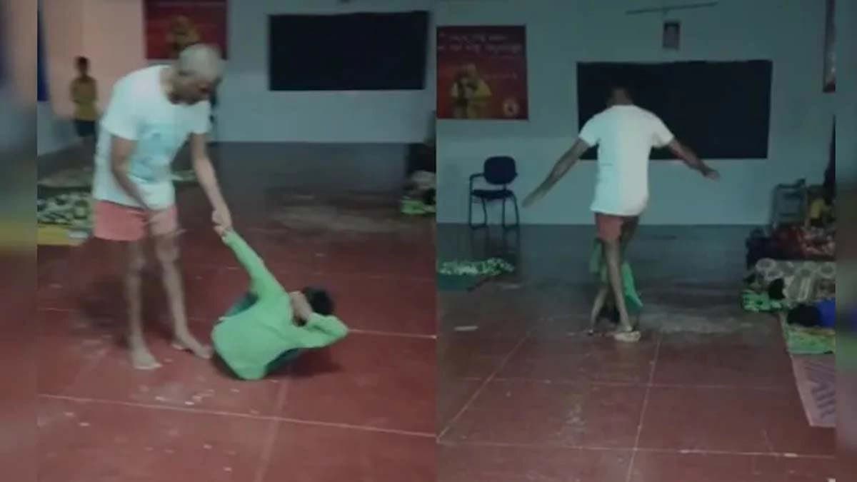Karnataka sanskrit teacher Veeresh Hiremath Kicks thrashes student for using phone