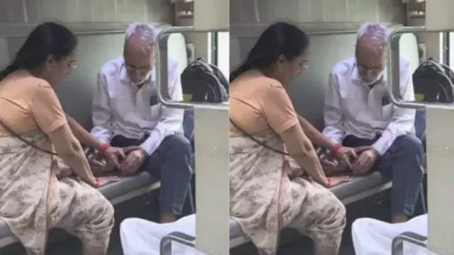 Romantic Video of Elderly Couples 14 Second Romance On Moving Train