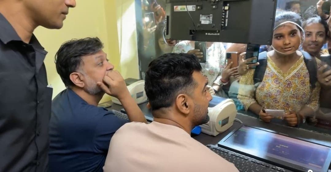 What does actor Dev doing at the ticket counter in the cinema hall before release of tekka movie ent