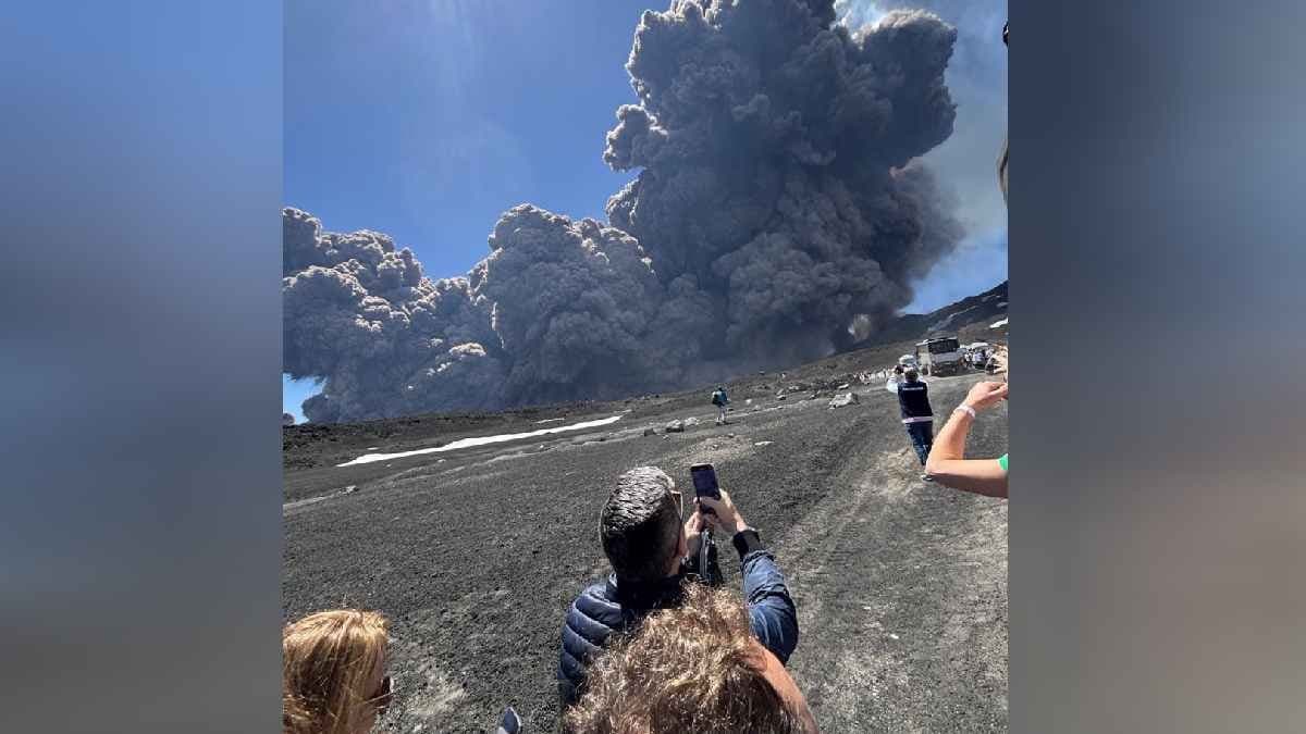 Mount Etna Volcano Erupts with ash and lava crate more panic for tourists