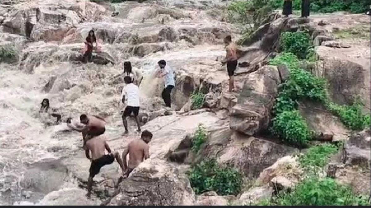  6 Women Slip On Top Of Bihar Waterfall Saved Just Before Reaching Edge