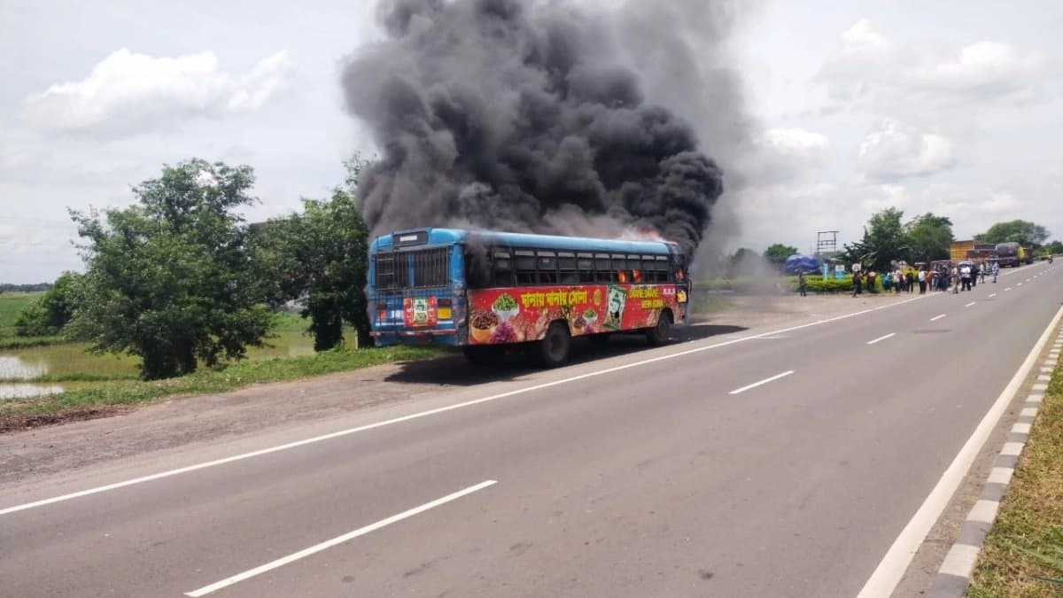 Passengers jumped through the windows when a bus they were travelling caught fire