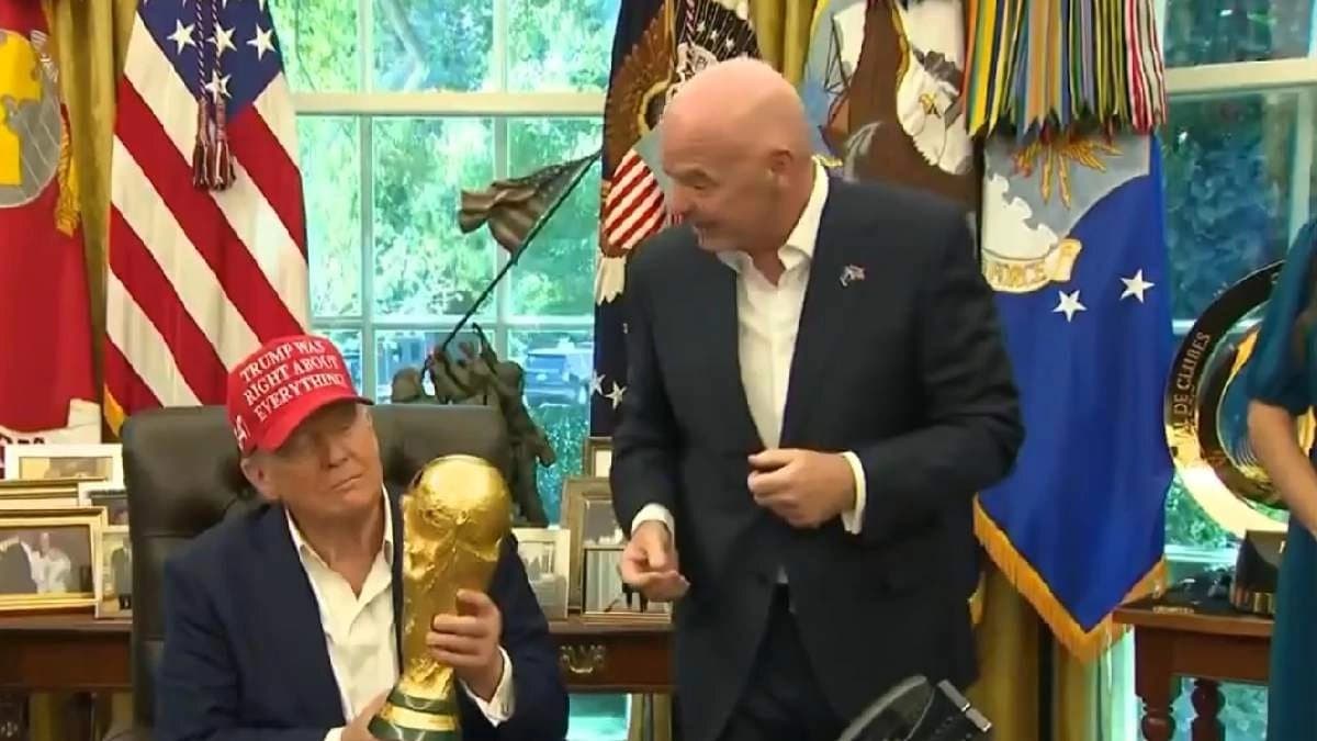 Donald Trump cracks up Oval Office with FIFA World Cup Trophy joke