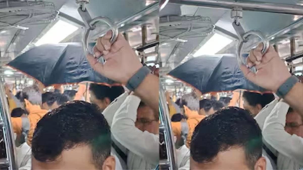 Mumbaikars Confused As Man Opens Umbrella Inside Crowded Mumbai Local