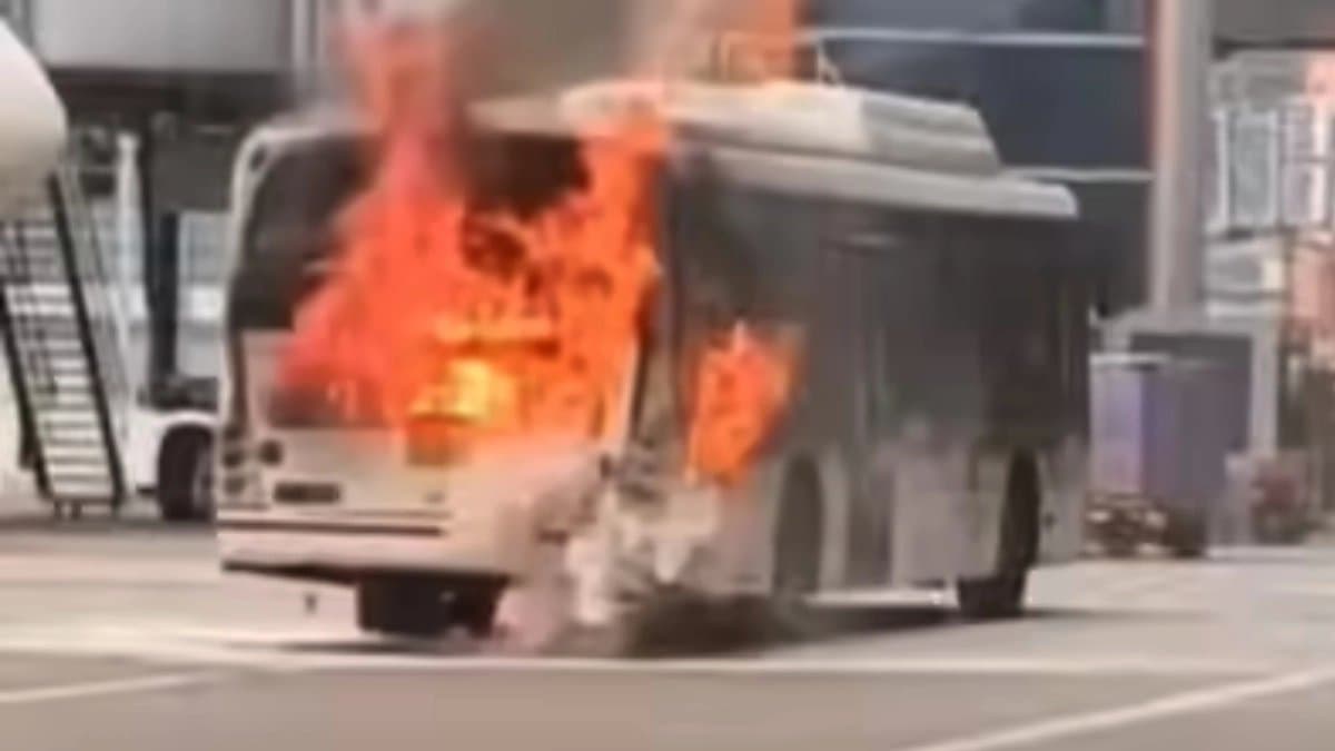 Delhi Airport Fire Incident Bus Metres Away From Plane Catches Fire here Video