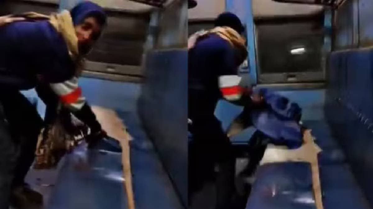Man tears Indian Railway seat cover throws it out of moving train for Reels