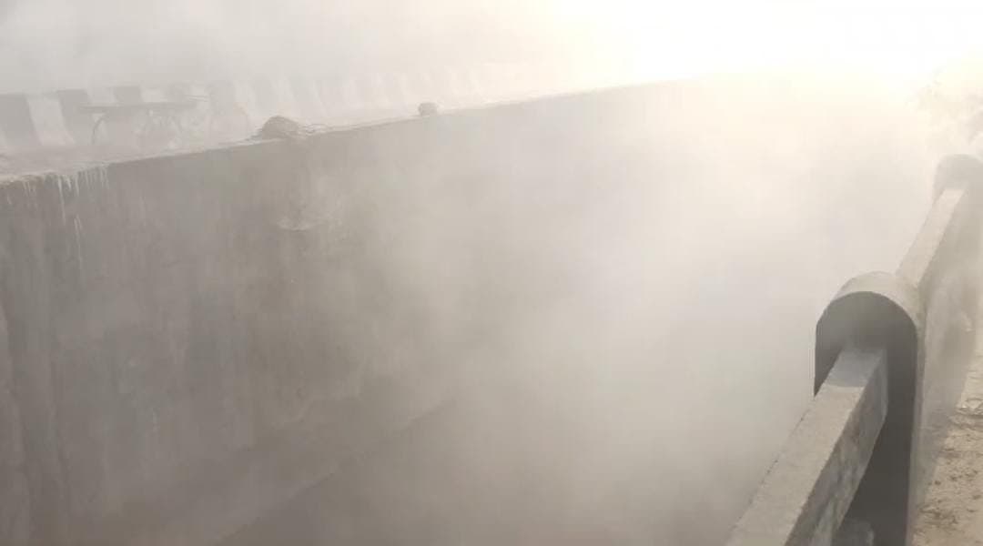 Fire at river engulfed city with black smoke_gnr