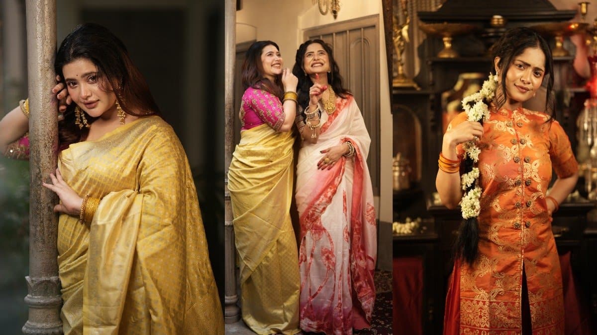 Ena Saha and Dona Saha dazzles in traditional dress for aajkaal