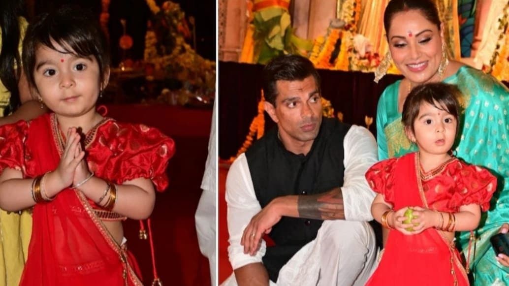 বাঙালি সাজে ছোট্ট দেবী, স্পষ্ট বাংলায় বিজয়ার শুভেচ্ছা জানালো বিপাশা-কন্যা