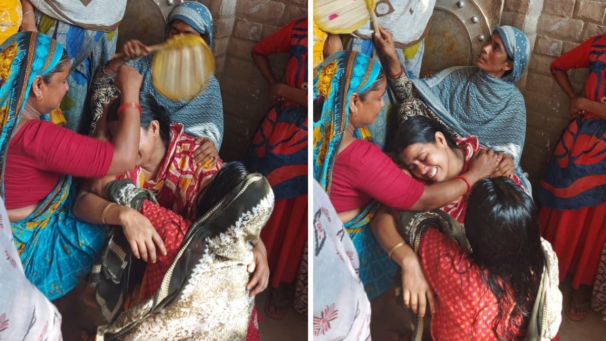 Neighbours of Indian soldier Jhantu Ali Shiek throngs at his residence