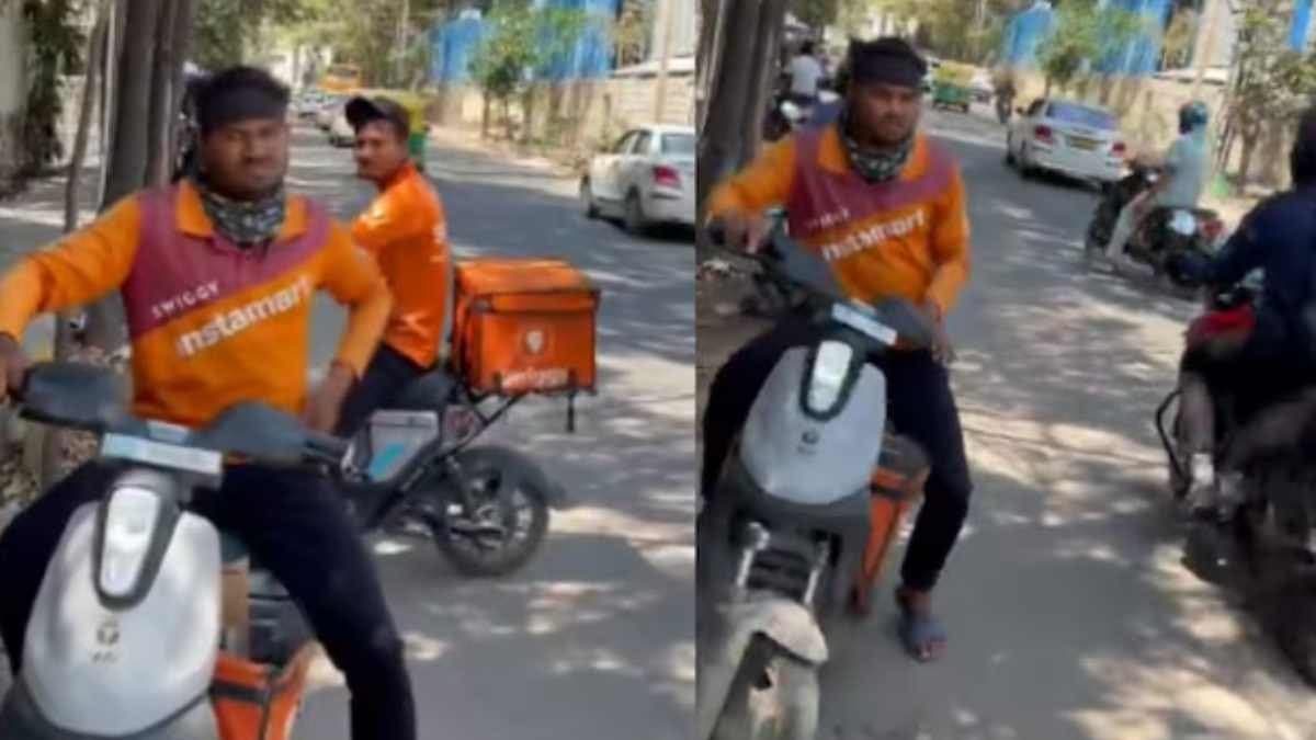 Bengaluru resident stopped the two delivery agents riding bikes without helmets in a wrong lane