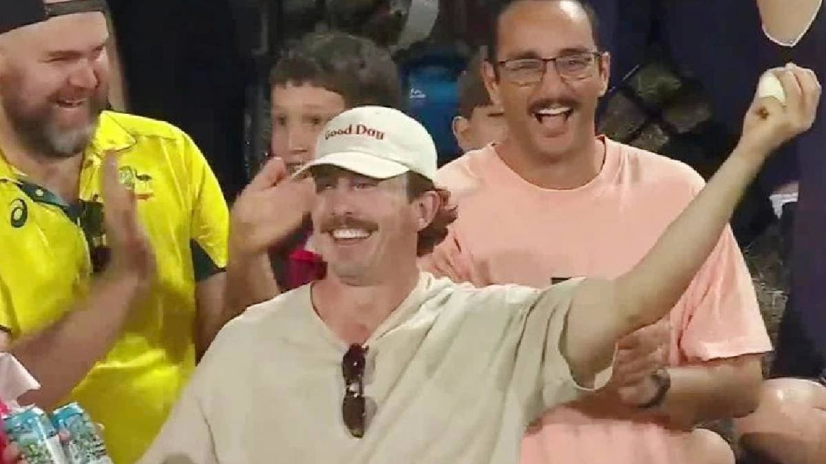 Commentator gobsmacked by spectators one-handed catch on Tim Davids six