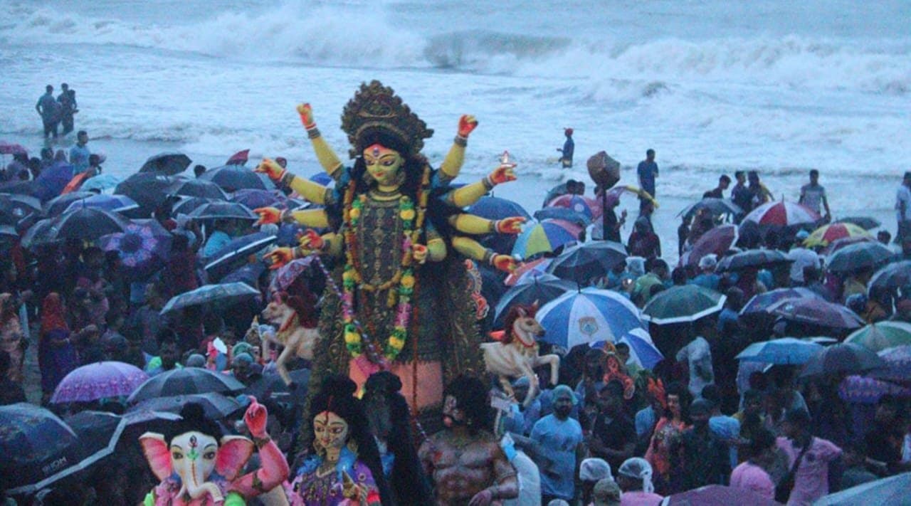 Durga Puja, Idol immersion at Cox's Bazar, Bangladesh