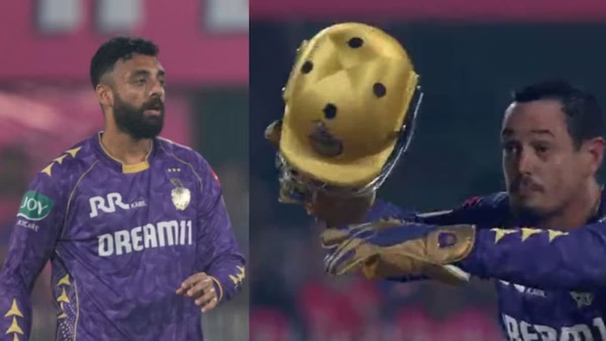 IPL 2025: Varun Chakravarthy bowls 113 kph and Quinton de Kock throws helmet before catch spt 