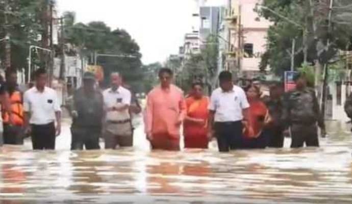 Tripura CM Manik Saha walks through waterlogged Agartala gnr