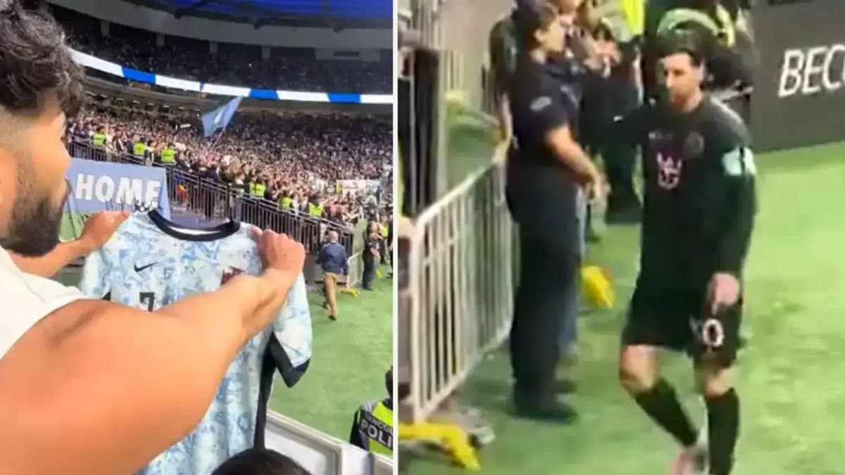 Lionel Messi faced a provocative fan waving a Cristiano Ronaldo jersey at him  and he loses temper spt 