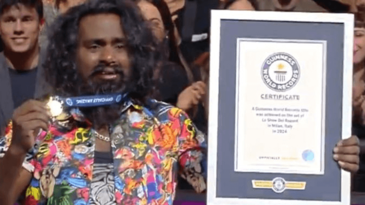 Indian Drill Man inserts nails into nose after stopping fans with tongue for world record gnr