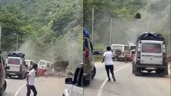 Boulders roll down hill onto traffic as landslides hit Arunachal Pradesh