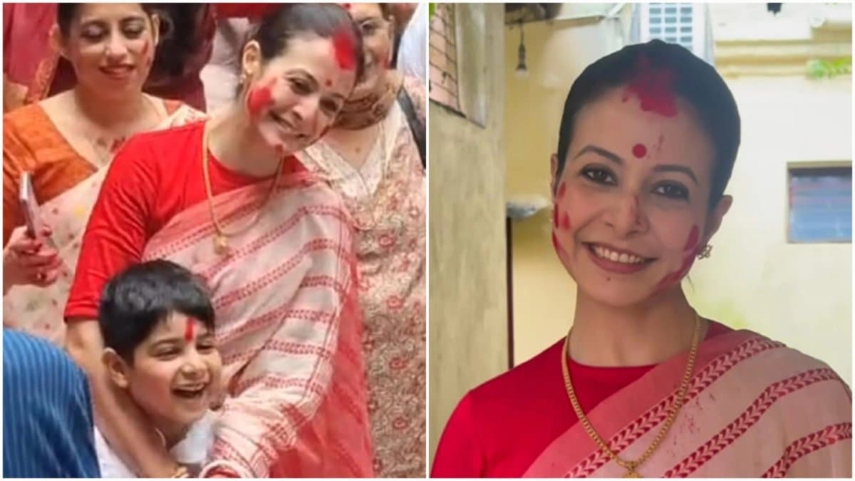 Tollywood actress Koel Mallick enjoying her Bijoya Dashami rituals 