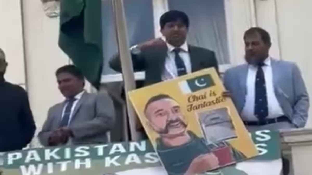 Pakistan Army attache public gestures to slit Indian protesters in UK