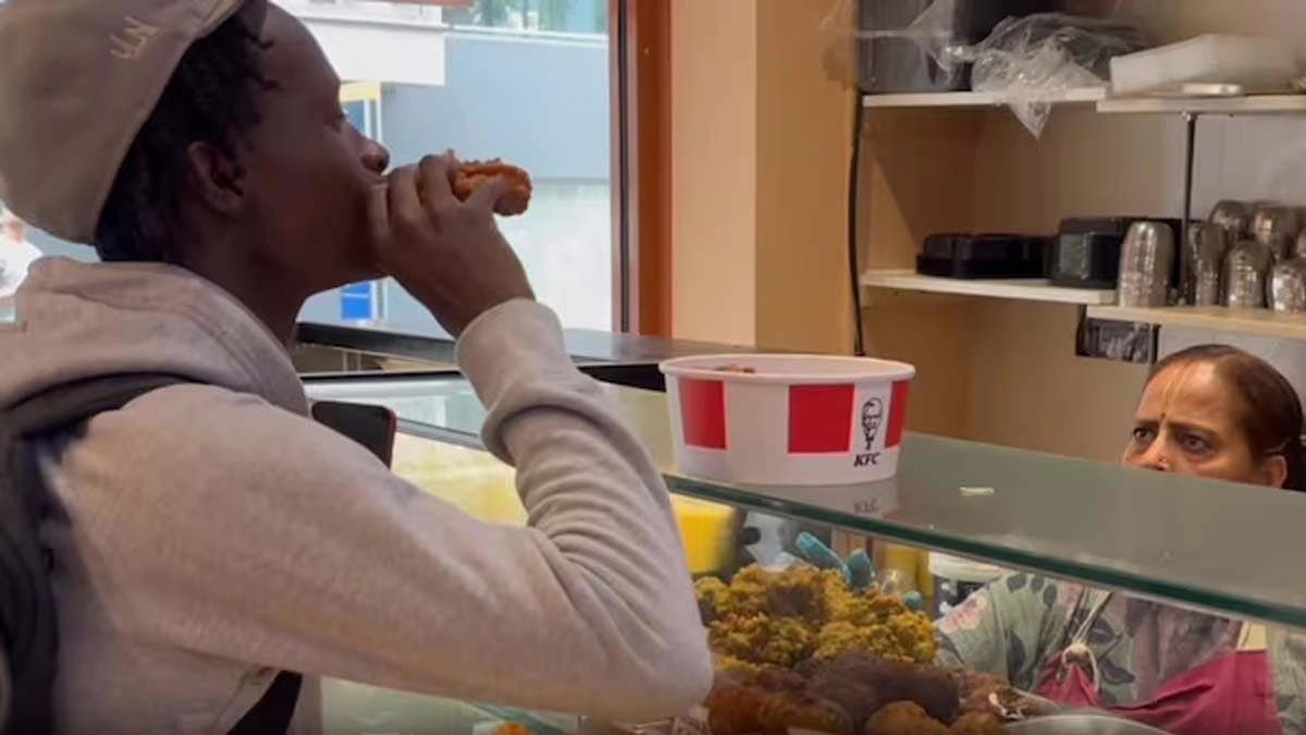 Man eats chicken inside ISKCON restaurant in London see Viral video