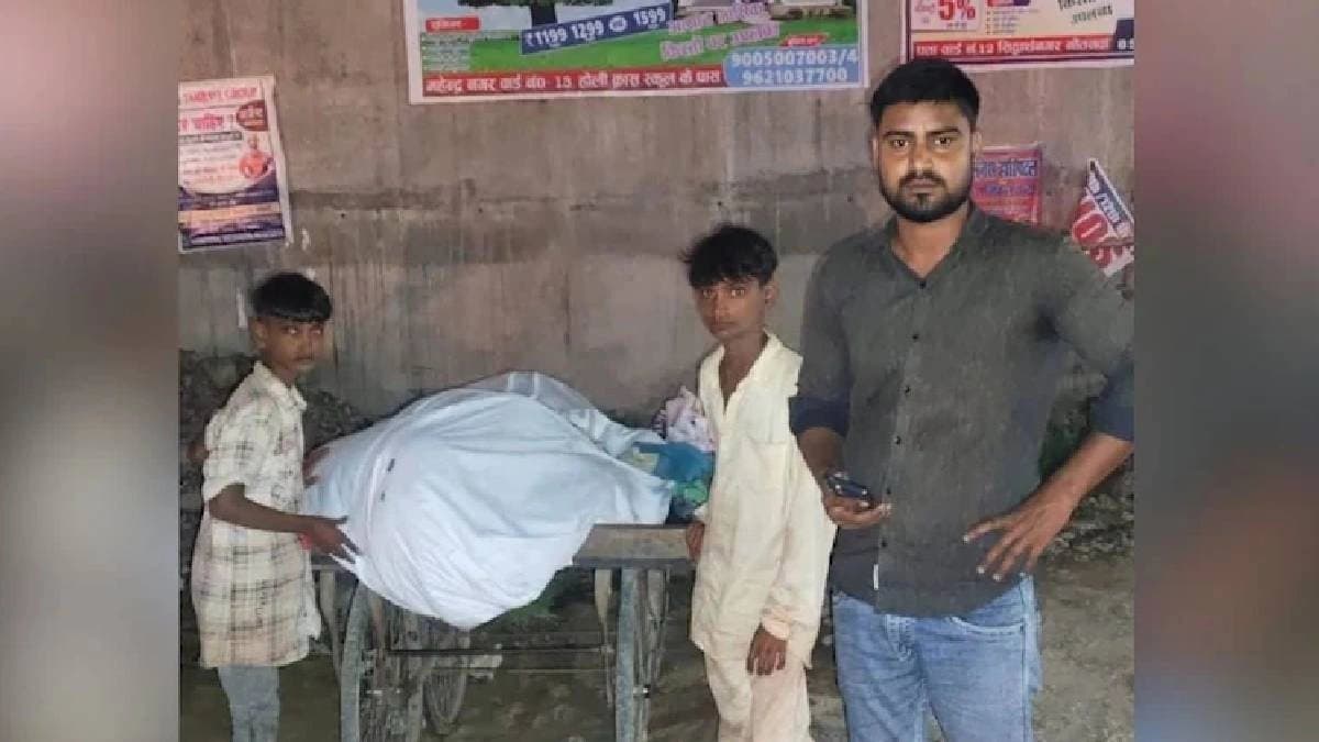 Two Brother With Their Father's Body On Cart