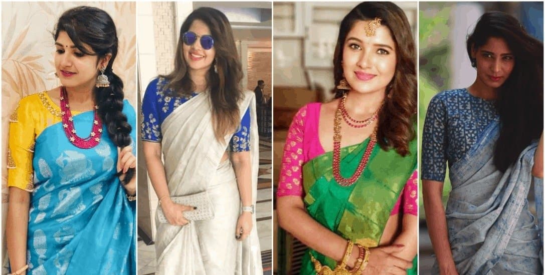 know the contrast blouse for different colour saree for durga  puja 2024