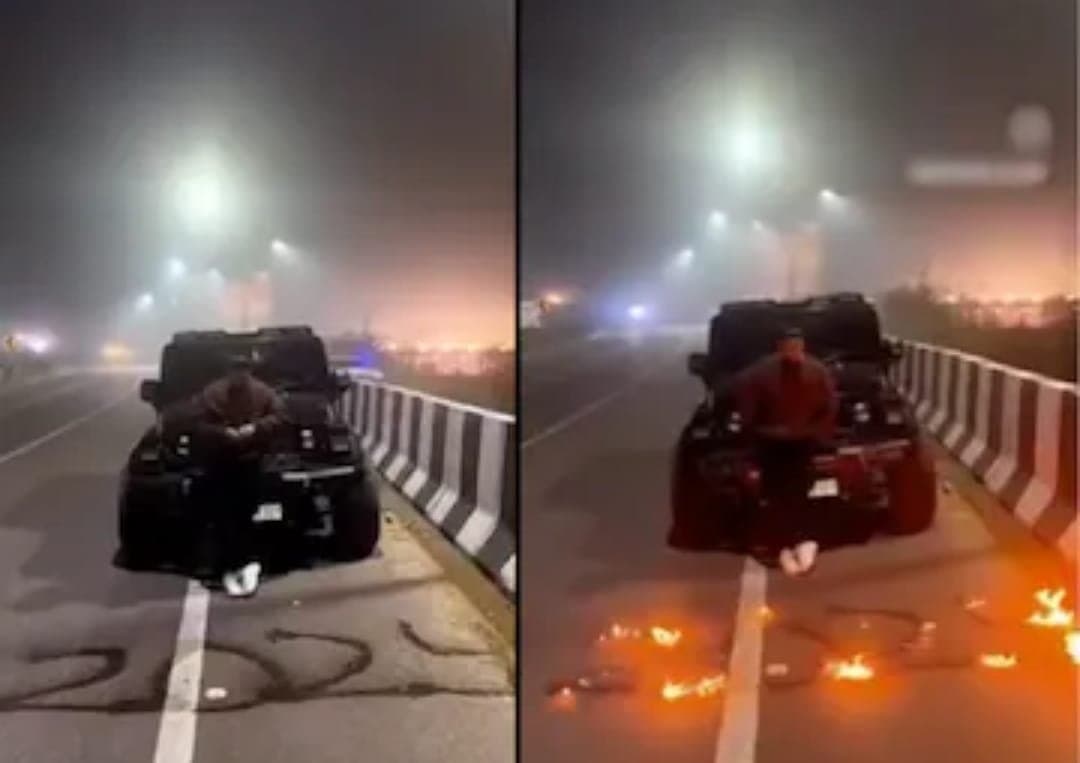 Up man sets road on fire to make new year reel_gnr