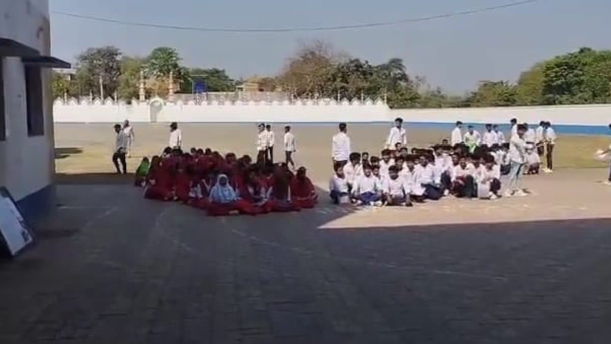 A group of Higher Secondary examinees sat for demonstration against strict vigilance in Murshidabad