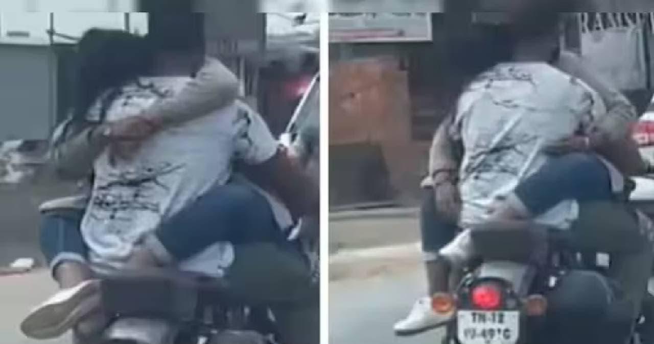Bengaluru woman sits on bike fuel tank hugs helmetless rider see viral video