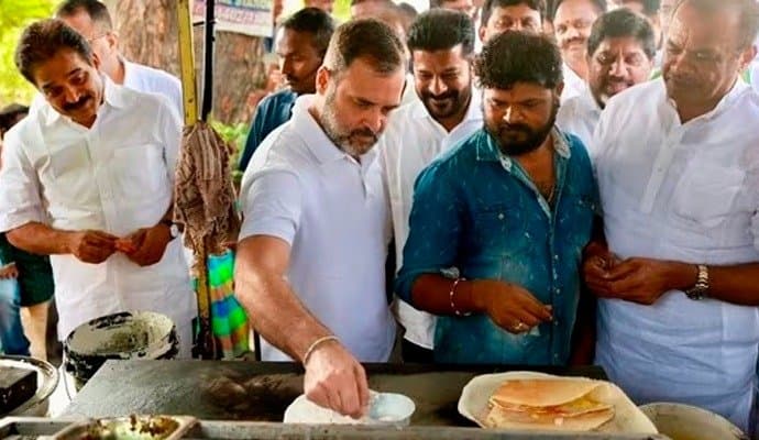 Rahul Gandhi: রাস্তার পাশের দোকানে দোসা বানাচ্ছেন রাহুল