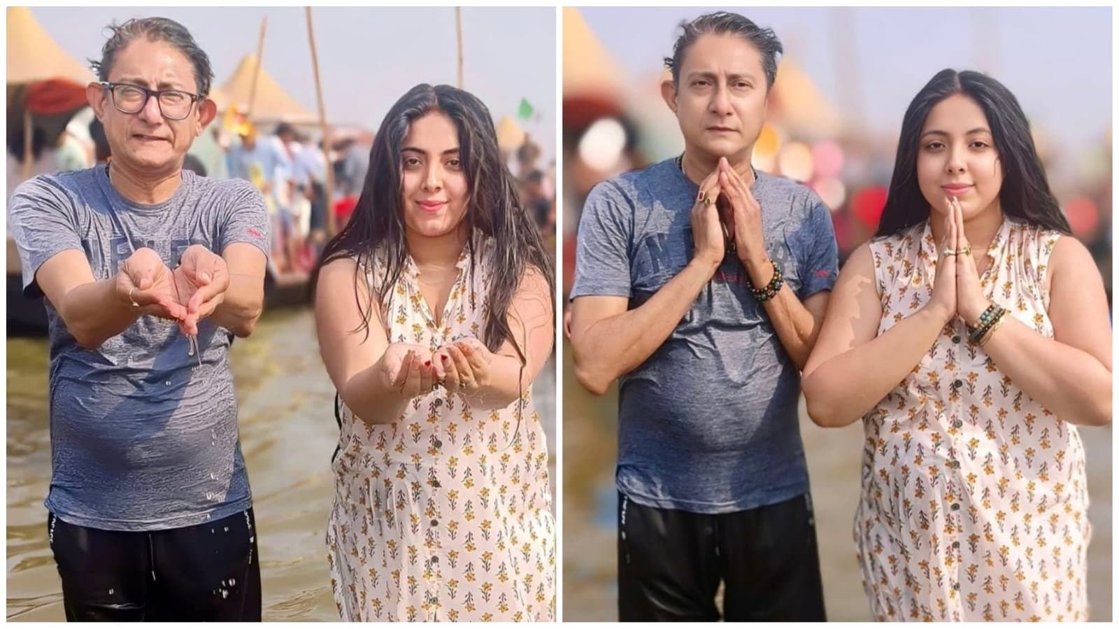 sreemoyee chattoraj took a holy dip at kumbh 2025 with kanchan mallick ent 