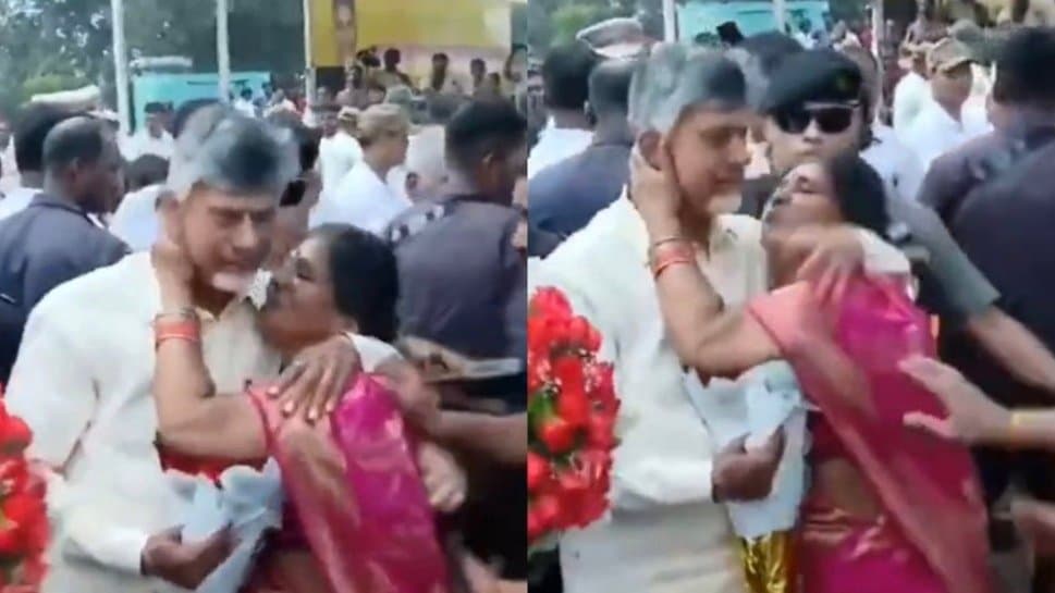 Woman tries to kiss Andhra Pradesh CM Chandrababu Naidu gnr 