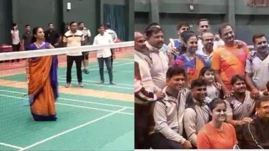 Supriya Sule: নির্বাচনী প্রচারে ব্যাডমিন্টন খেললেন শরদ-কন্যা