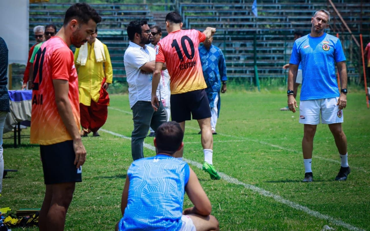Cleiton Silva and Oscar Bruzon gets into a tussle during practice on the first day of bengali new year