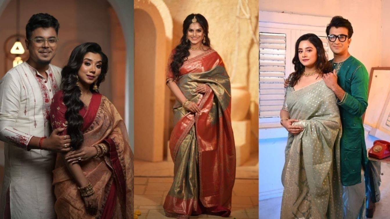 Poila Baisakh 2025 fashion Shoot of Naina Ganguly Sreetama Baidya Arunima Halder and Rob Dey with Aajkaal