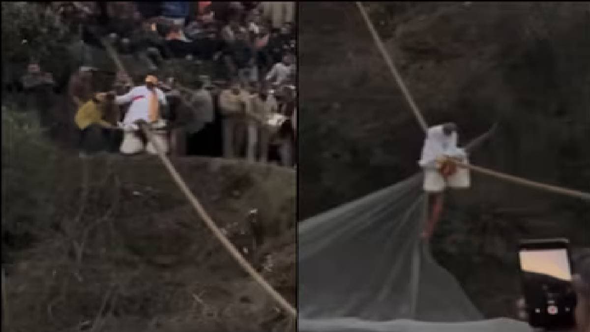 Man Slides Down On Rope Over Valley Of Death In Himachal 