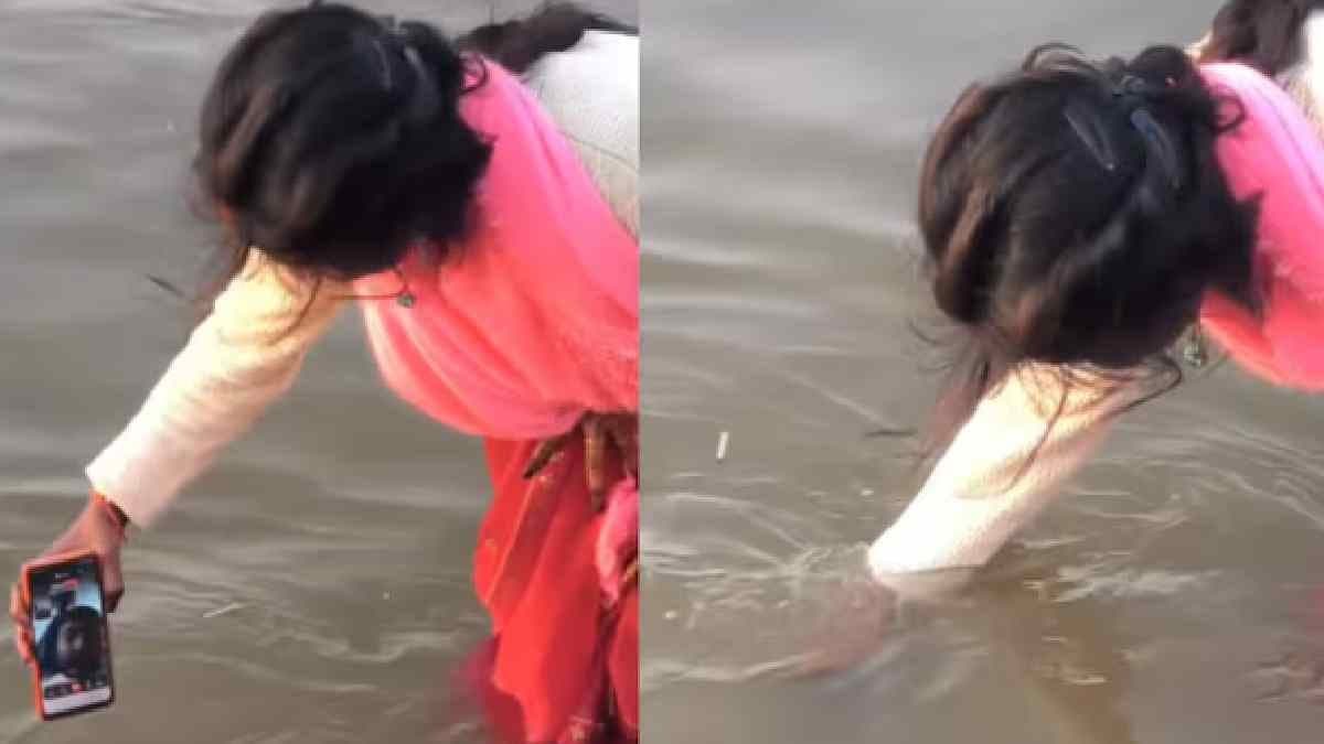 Woman Dunks Smartphone Into water So Husband Can Take dip at  Maha Kumbh