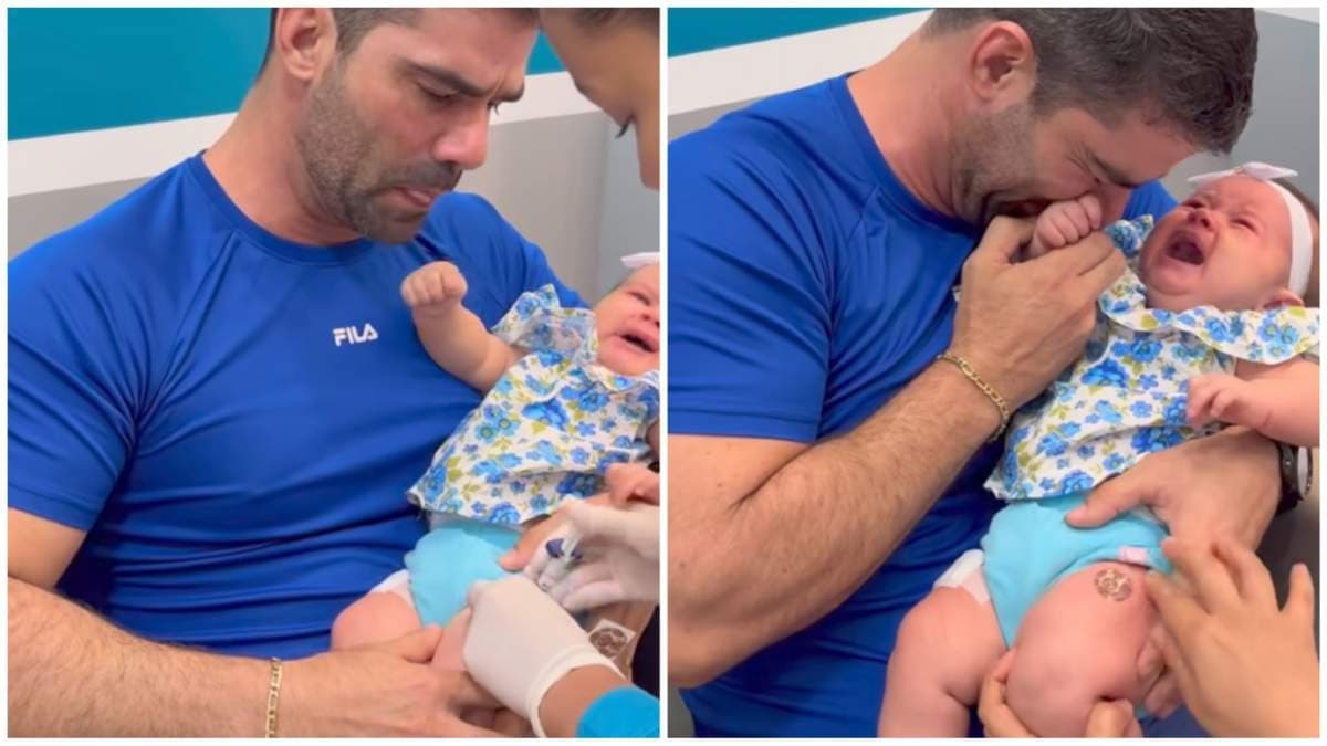 Video of a father crying while getting the daughter vaccinated is going viral